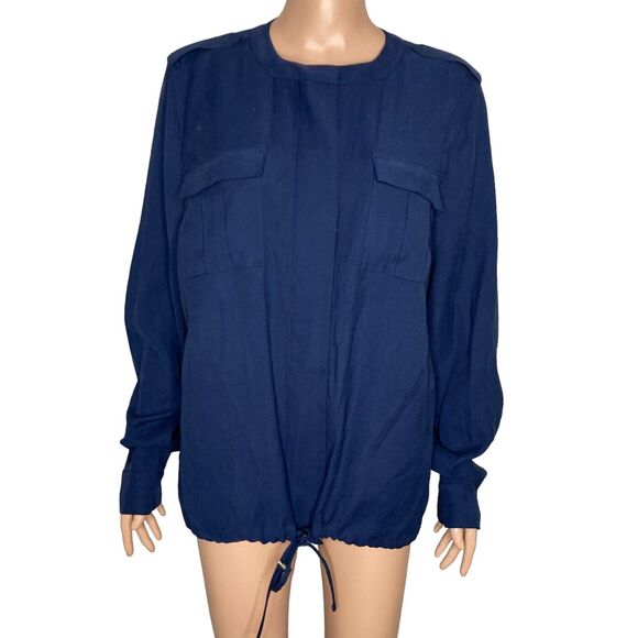 J Jill Jacket Womens Large Blue Zip Front Pockets Linen Blend Drawstrings - Picture 9 of 9